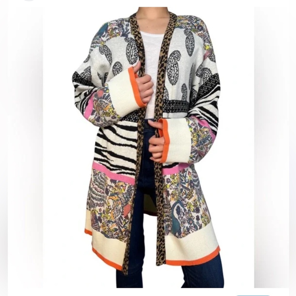 Anthropologie Bricolage oversized long multi-print cardigan